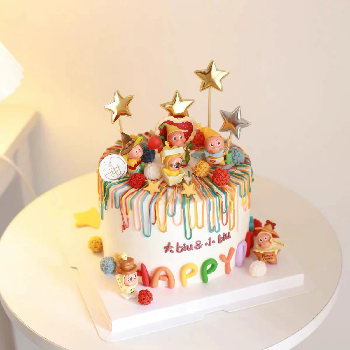 网红星星人蛋糕装饰插件彩色HB字母毛球星星生日派对烘焙甜品装扮