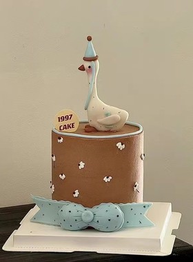 大白鹅百天满月周岁生日蛋糕装饰摆件三十而立小鹅小天鹅装扮配件