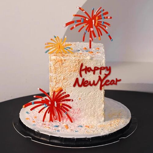 2025新年跨年蛋糕装饰红色粉色火花礼花新年快乐亚克力插件插牌