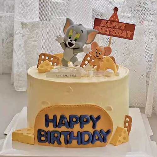 ins网红蛋糕装饰奶酪小蛋糕猫和老鼠摆件汤姆猫生日快乐插牌插件