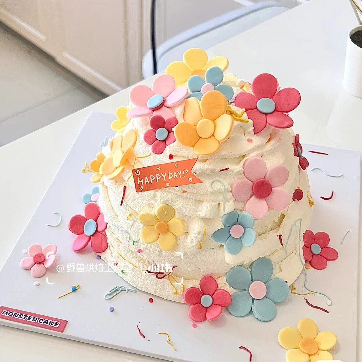 网红春天蛋糕装饰ins春日季flower彩色翻糖小花花朵生日插件插牌
