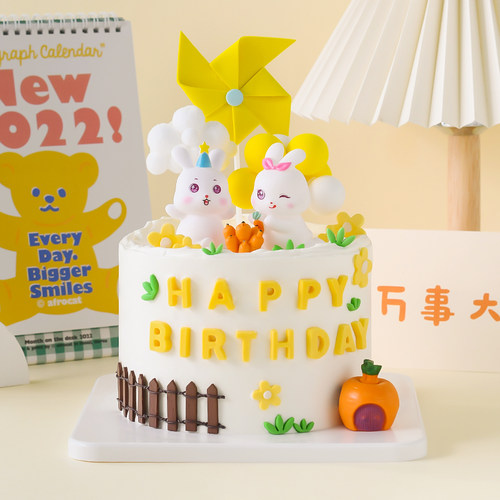 网红兔蛋糕装饰蝴蝶结