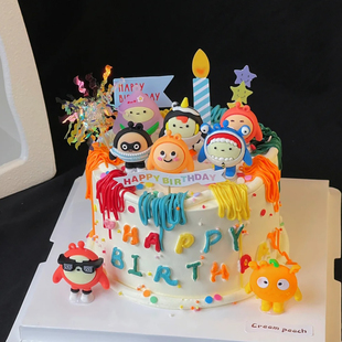 网红蛋仔派对蛋糕装 饰卡通仔仔熊失心熊粉仔熊小熊摆件儿童生日款