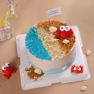 海洋风巨蟹座主题生日蛋糕装饰插件小螃蟹摆件海螺贝壳硅胶模具