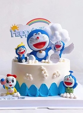 蓝色小叮当蛋糕装饰摆件插件儿童叮当猫机器猫生日蛋糕蓝猫套装