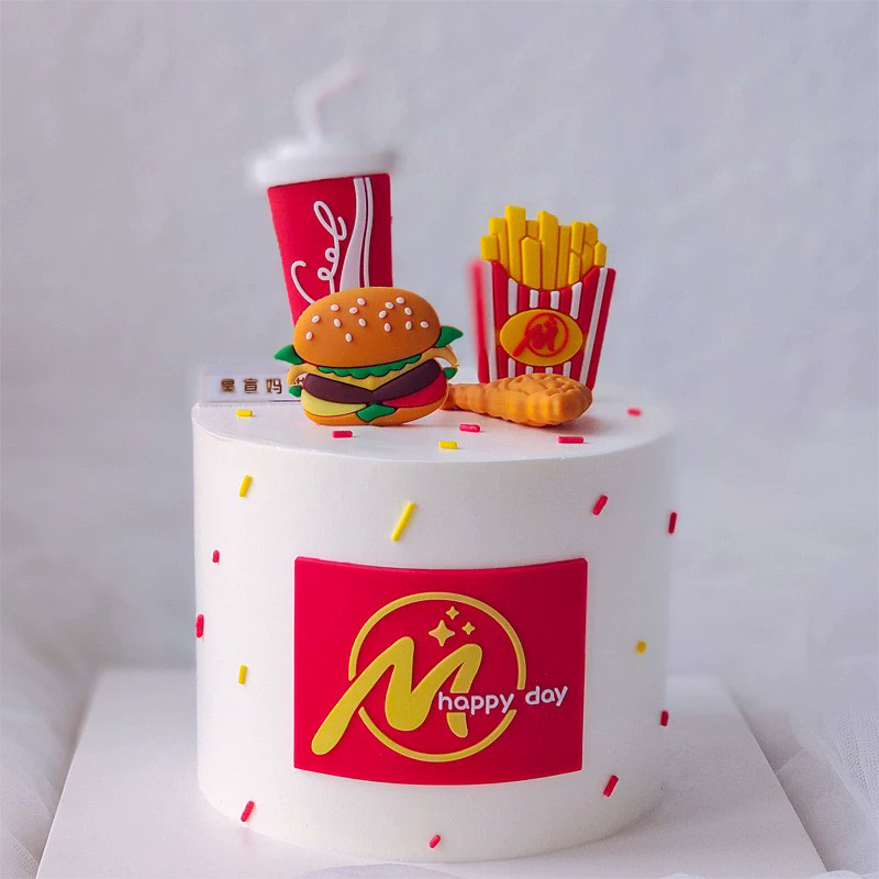网红蛋糕装饰软胶汉堡包鸡翅可乐薯条生日蛋糕插卡插件甜品配件