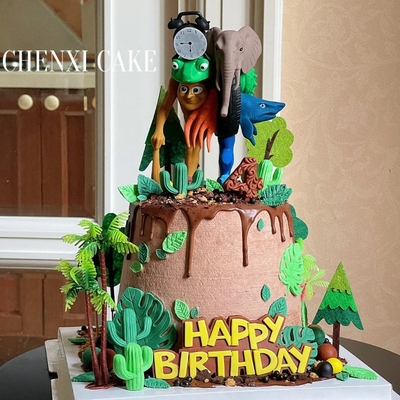 网红山海经融合兽鲨鱼蛋糕装饰摆件木棍子卡通儿童男孩生日插件