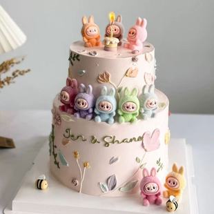 饰卡通兔子小蛋糕蜜蜂儿童生日烘焙甜品摆件 网红软胶小兔子蛋糕装