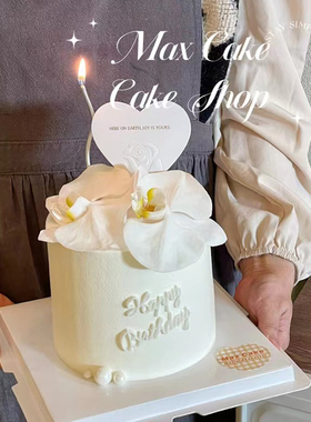 母亲节蛋糕装饰白色蝴蝶兰仿真花妈妈女神女王节生日蛋糕插牌插件
