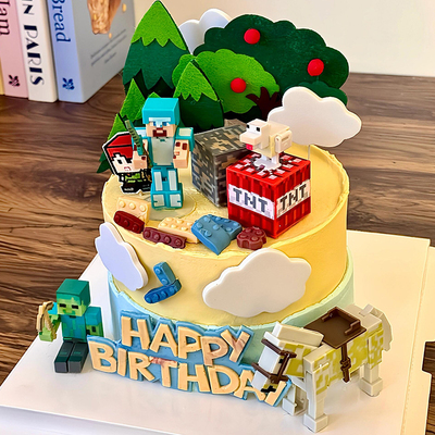我的世界蛋糕装饰摆件史蒂夫儿童男孩生日甜品台装扮插件插牌配件