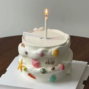 简约风可爱小仙女海洋贝壳蛋糕装饰生日彩色蜡烛海星海螺翻糖模具
