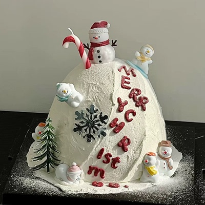 2025圣诞滑雪场雪山主题甜品蛋糕装饰卡通小雪人摆件拐杖DIY材料