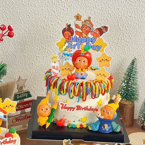 卡通许愿苹果星星人蛋糕装饰摆件星星人插牌儿童生日甜品台装扮