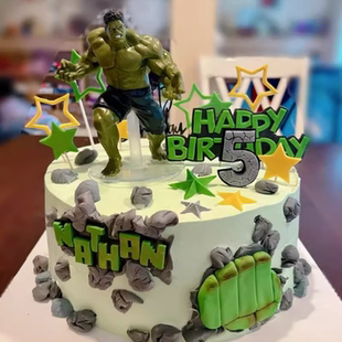 网红卡通超级英雄儿童男孩生日蛋糕装饰摆件绿色大块头人偶装扮