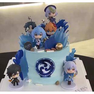 Q版元神角色手办生日蛋糕装饰摆件原神主题甜品烘焙装扮配件