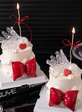 母亲节快乐皇冠蛋糕装饰pu红色大蝴蝶结女王节生日派对甜品装扮