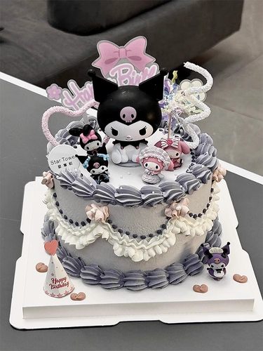 粉红黑粉甜品台库洛米蛋糕装饰