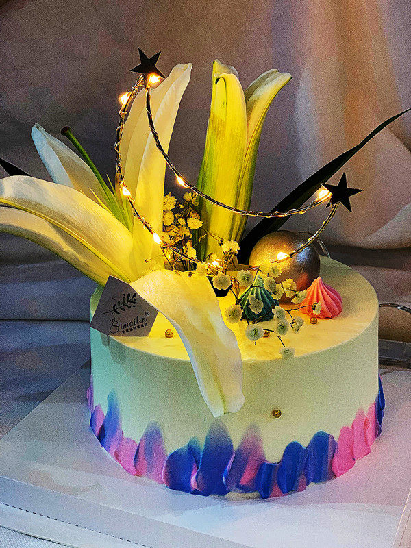 网络生日蛋糕摆件五角星月亮不锈钢插旗灯光配饰饰品摆台