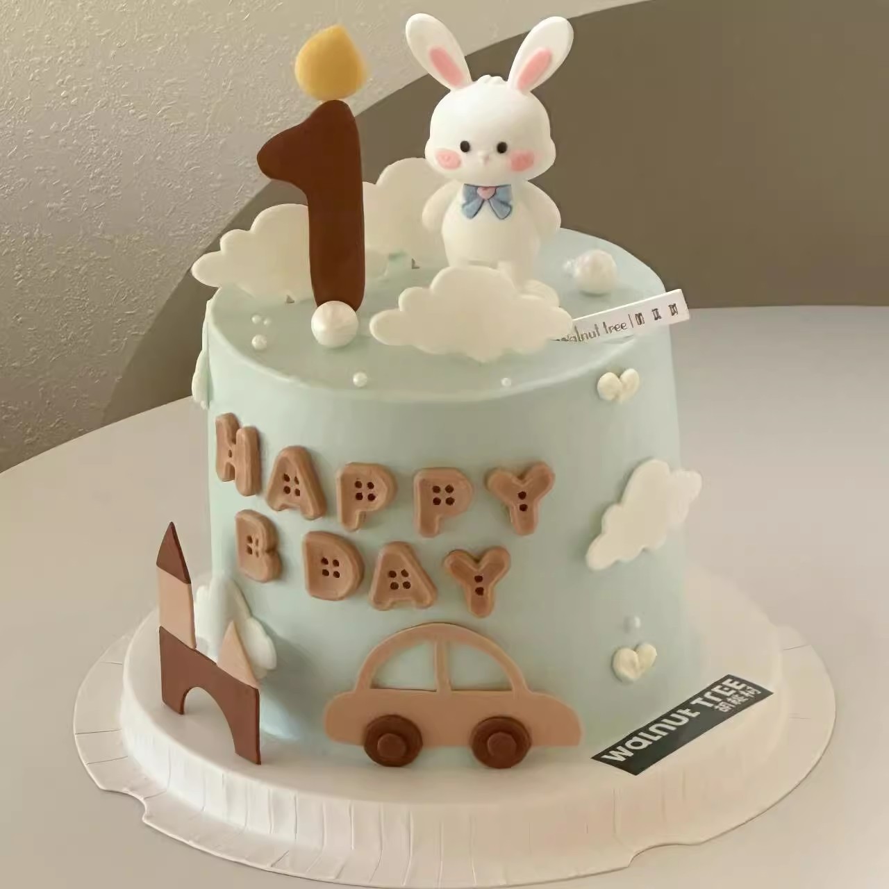 男孩女孩兔宝宝蛋糕装饰摆件卡通可爱小兔子一周岁生日甜品台插件