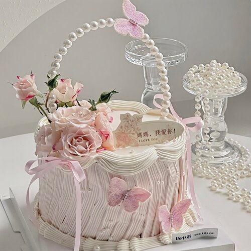 母亲节网红烘焙蛋糕装饰摆件唯美珍珠花篮妈妈我爱你卡片插件