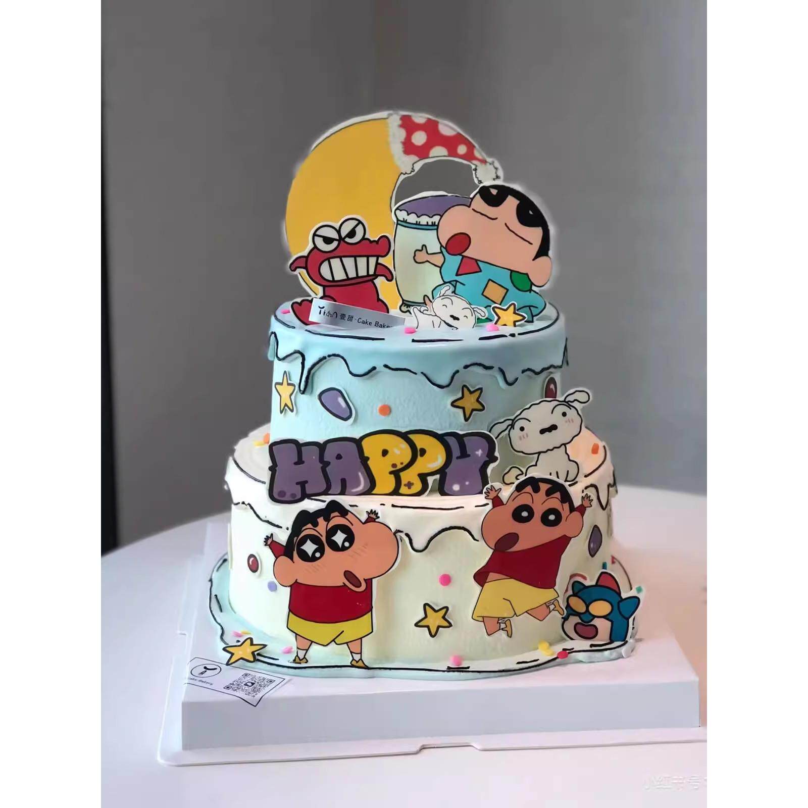 网红二次元蜡烛小新生日蛋糕装饰插件卡通鳄鱼手绘装扮装饰品插牌