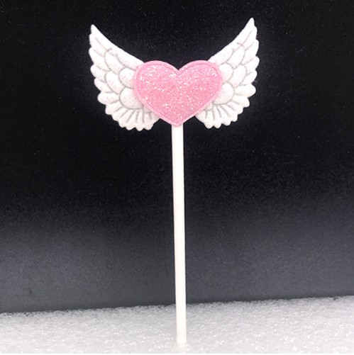 蛋糕装饰插牌天使的翅膀 璀璨粉色爱心 生日婚礼甜品台插签