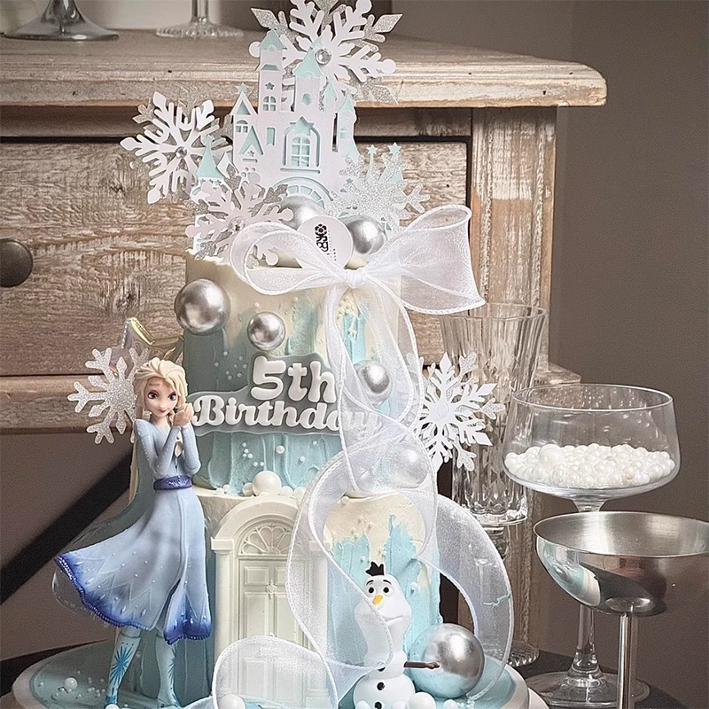 网红烘焙蛋糕装饰摆件冰雪公主艾莎雪宝生日派对城堡生日雪花插件