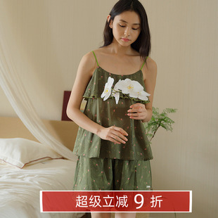 甜美减龄家居服套装 朵朵可可睡衣女2025春夏超薄纯棉印花吊带短裤