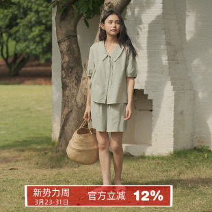家居服套装 朵朵可可睡衣女2025春夏花边娃娃领提花纯棉布短袖 短裤