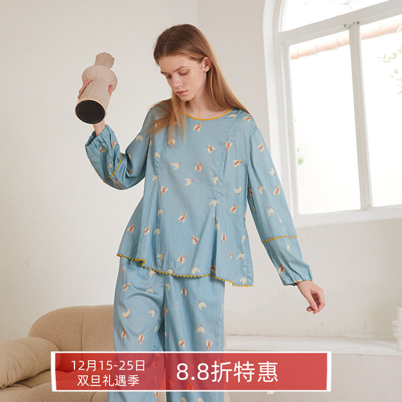 朵朵可可女贡缎纯棉碎花睡衣套装