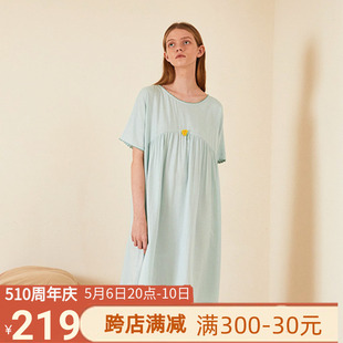 短袖 朵朵可可睡衣女夏季 纱布纯棉睡裙可爱圆领高腰宽松家居服外穿