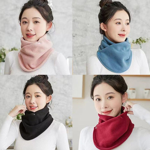 冬季加绒加厚保暖护颈摇粒绒双扣围脖骑行防寒防风多功能百搭围巾
