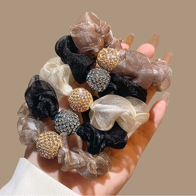 韩版水钻大肠圈发圈简约高弹力气质扎头发头绳高马尾皮筋发饰发绳