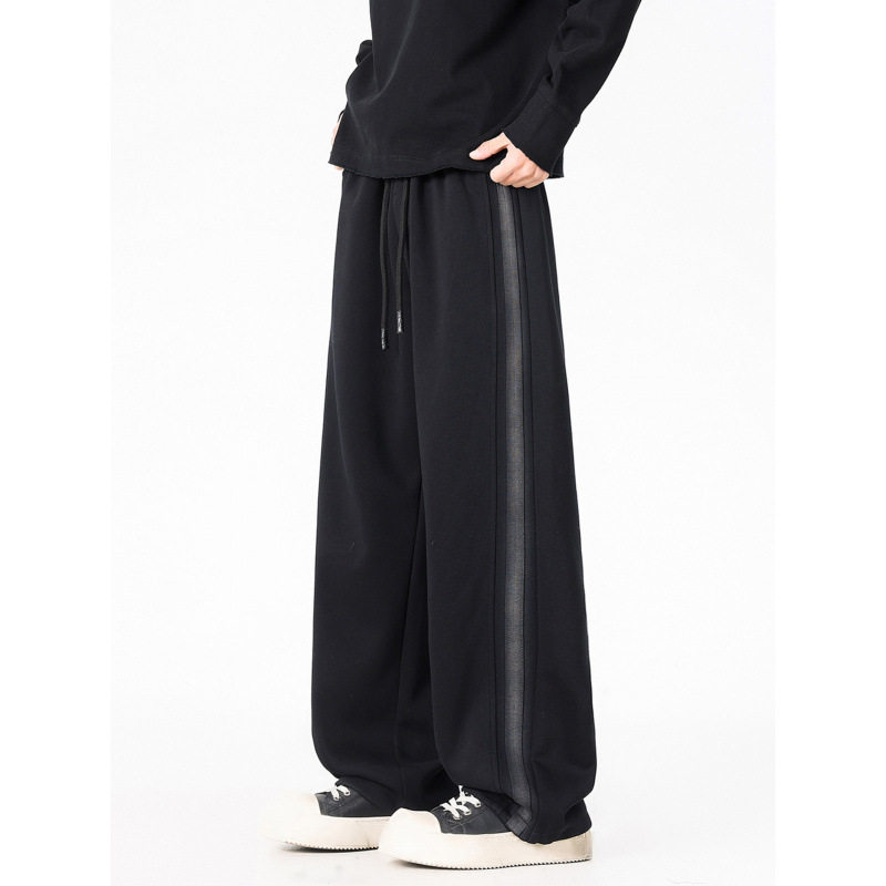 春季休闲裤黑色水洗卫裤男款美式复古宽松百搭直筒垂感运跨境做旧