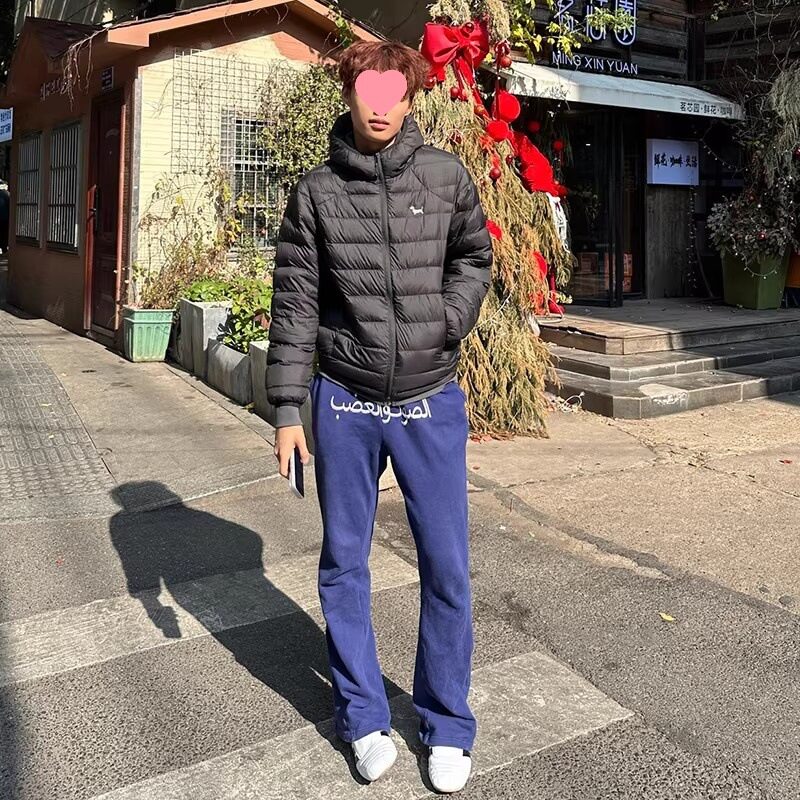 藏青色文刺绣裤子男款冬季美式卫裤篮球训【跨境外贸】拼接K86【