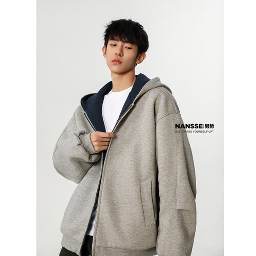 双拉链廓型开衫卫衣男2025秋季重