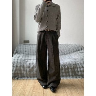 型直筒阔腿双褶Cleanfit休闲老钱西裤 花纱TR A字版 跨境大码 长裤