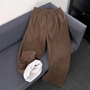 美式棕色灯芯绒裤子男款秋冬加绒宽松大码男裤复古重磅休闲阔腿裤