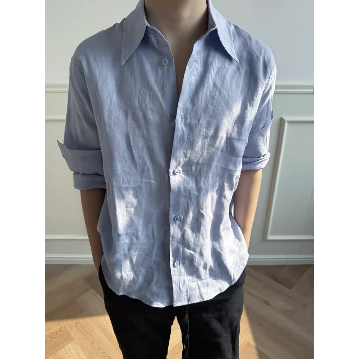高档中老年桑蚕丝短袖衬衫男夏季薄款印花爸爸宽松衬衣夏装
