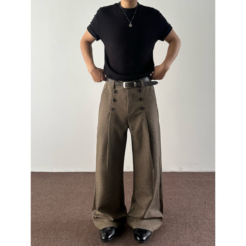 复古老钱风cleanfit羊毛混纺A字西裤男款直筒垂感休闲长外贸大码