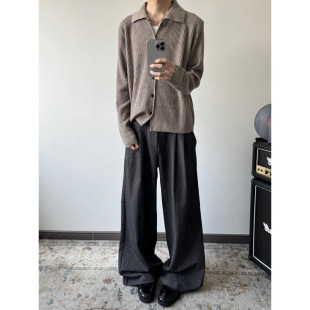 型直筒阔腿双褶Cleanfit休闲老钱西裤 新款 花纱TR A字版 跨境 长裤