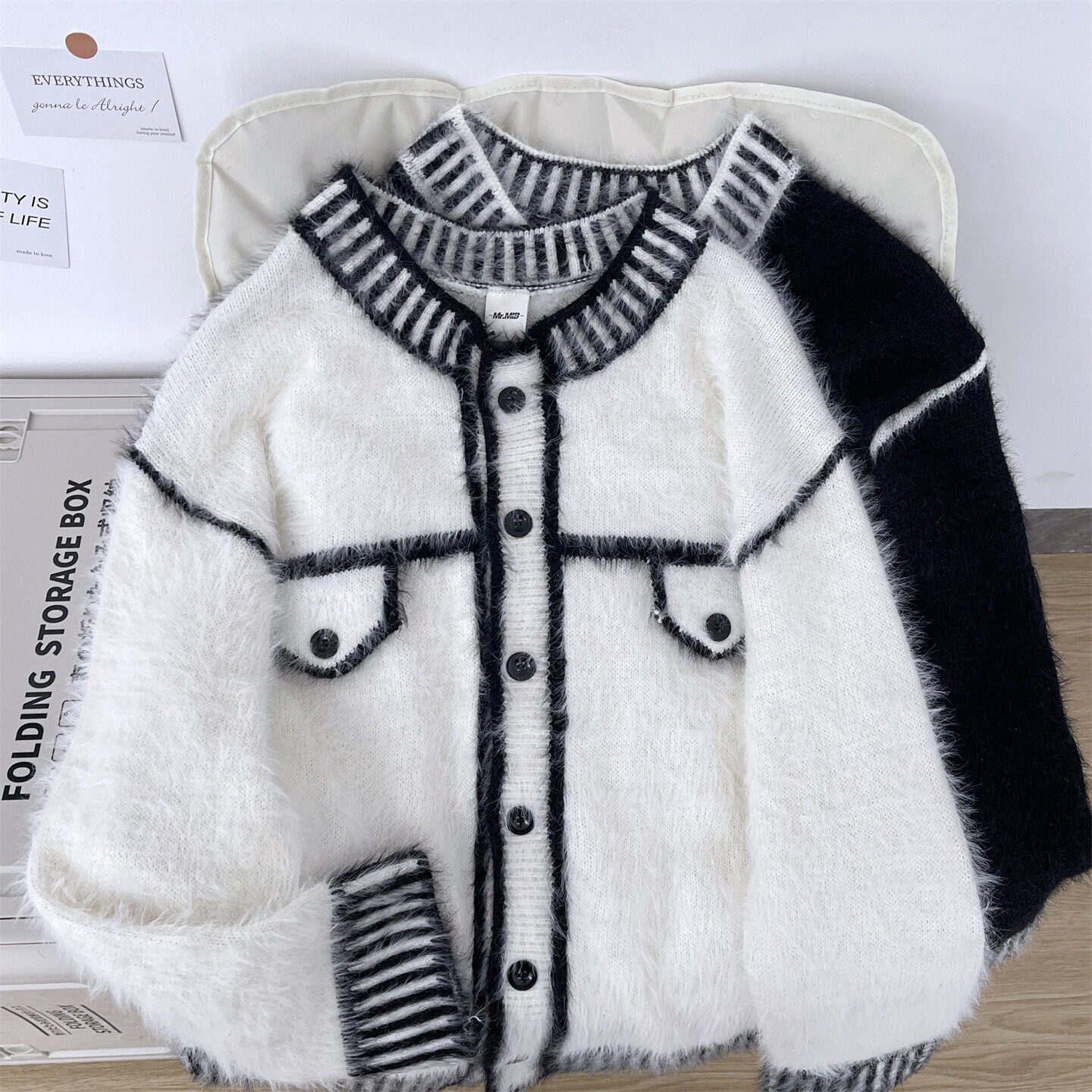 新款重磅痞帅花毛绒绒连帽毛衣外套男女情侣装秋冬潮牌宽松针织衫