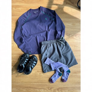 宽松防晒长袖 T恤户外骑行服夏 运动速干插肩袖 暗葡萄紫色机能薄款