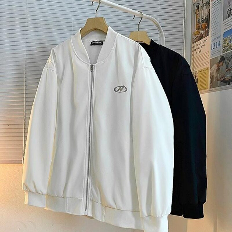 白色棒球服外套男春秋季美式复古cleanfit宽松休闲痞帅刺绣夹克衫