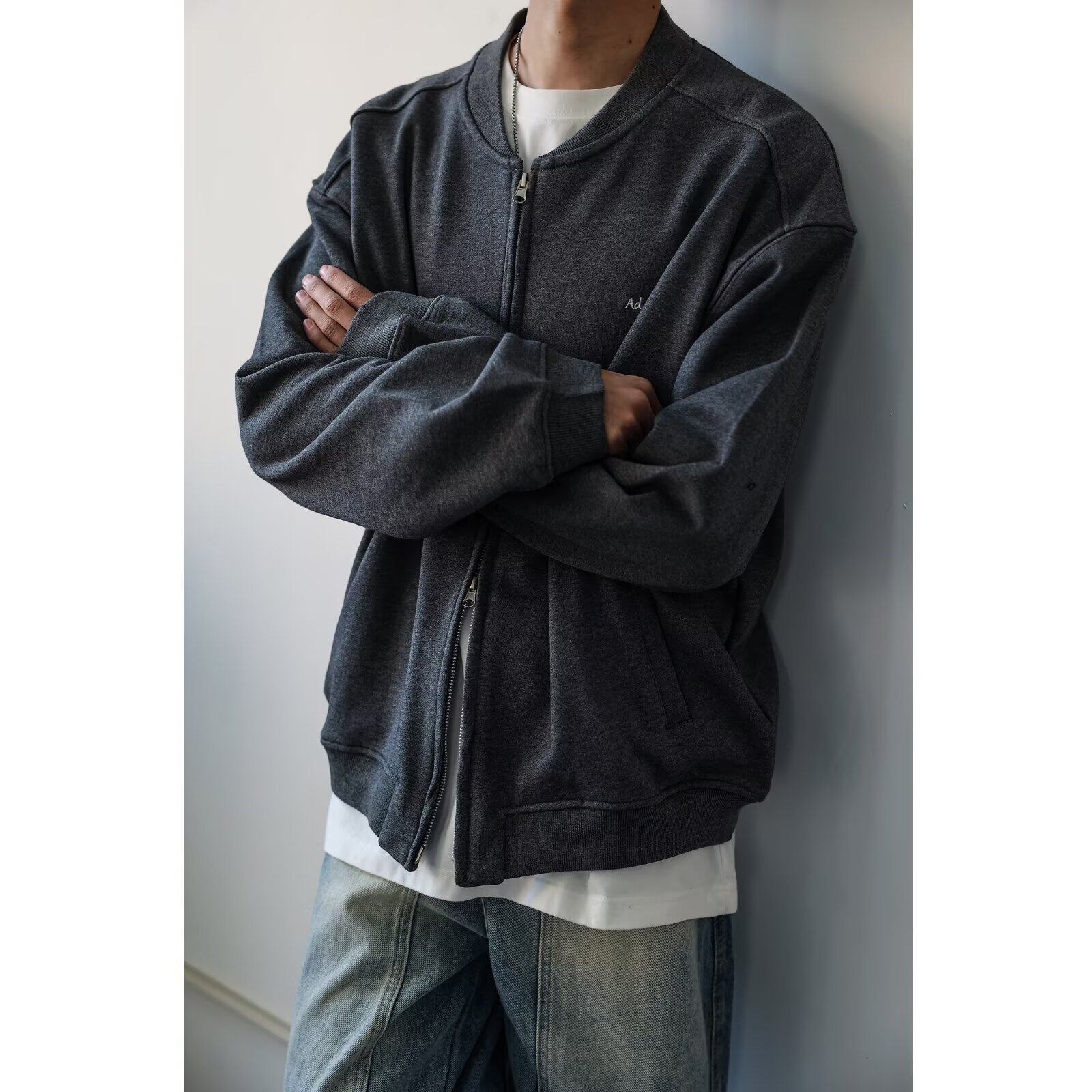 卫衣男款开衫立领外套秋季短款防风大码学生拉链运动服上衣服