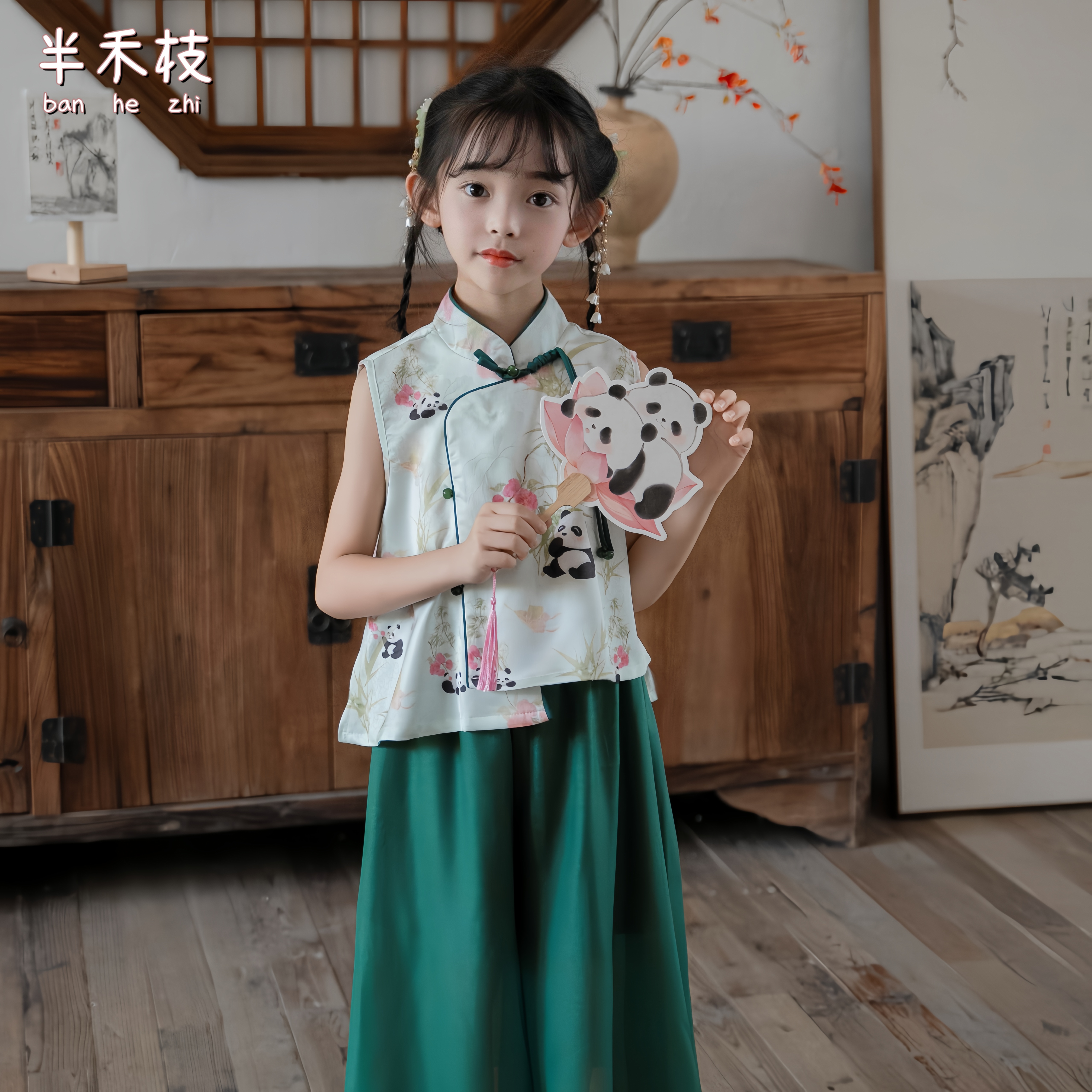 半禾枝女童旗袍夏季国风汉元素衣服套装儿童古风汉服2025款新中式