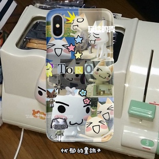 忧郁黑鸽子多罗猫耳机包星星花朵彩色安卓苹果通用全包定制手机壳