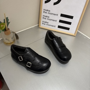 平底皮面博肯女鞋 上新加绒棉鞋 街拍乐福休闲布洛克 2025冬季 米新款