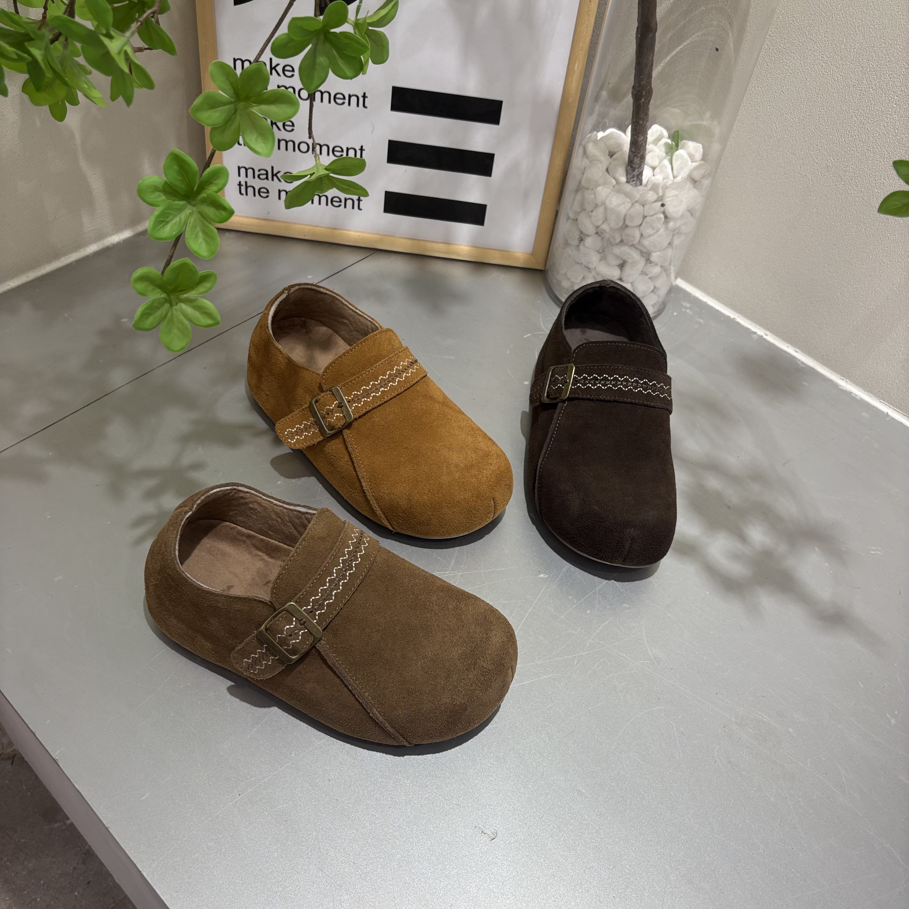 米新款2025冬季上新磨砂皮勃肯鞋加绒内增高套脚乐福超柔增高女鞋