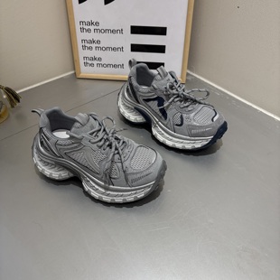 米新款2026春款上新厚底老爹鞋小个子增高休闲女鞋圆头灰色百搭